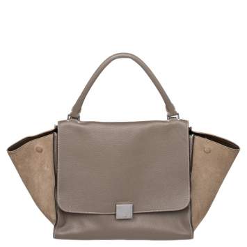Pre Owned Celine Grey Leather And Suede Medium Trapeze Top Handle Bag