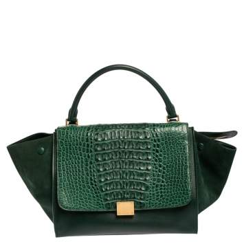 مملوكة مسبقًا Celine Green Crocodile/Leather And Suede Medium Trapeze Bag
