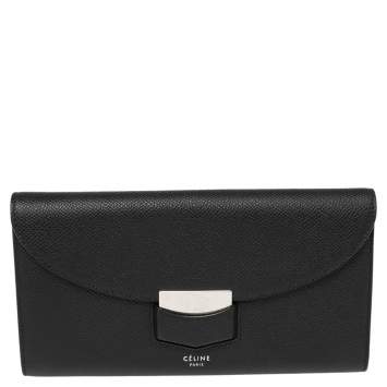 Pre Owned Celine Black Leather Large Trotteur Multifunction Flap Wallet