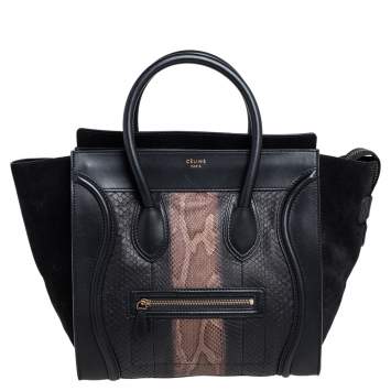 مملوكة مسبقًا Celine Tri Color Python, Suede and Leather Mini Luggage Tote