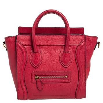Pre Owned Céline Red Grained Leather Nano Luggage Tote