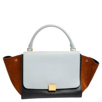 Pre Owned Celine Tri Color Leather and Suede Medium Trapeze Top Handle Bag