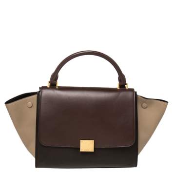 Pre Owned Celine Tri Color Leather Mini Trapeze Top Handle Bag