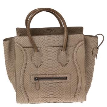 Pre Owned Celine Beige Python Mini Luggage Tote