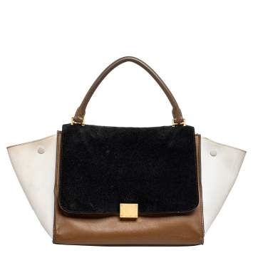 Pre Owned Celine Tricolor Leather and Suede Medium Trapeze Top Handle Bag
