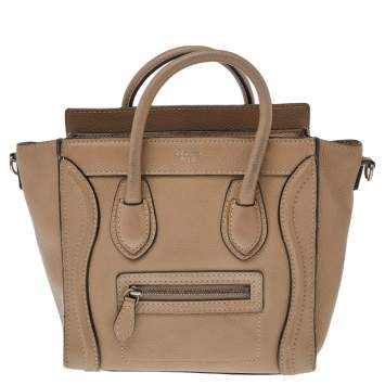 Pre Owned Celine Beige Leather Nano Luggage Tote