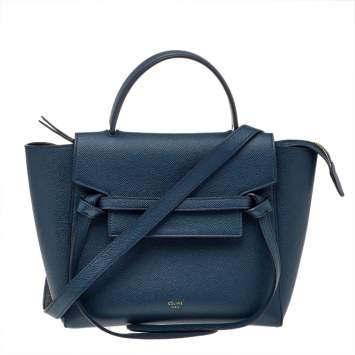 Pre Owned Celine Blue Leather Micro Belt Top Handle Bag