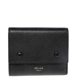 Pre Owned Celine Black Leather Small Trifold Wallet