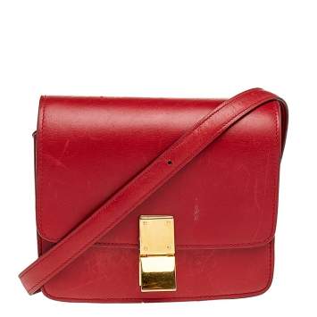 Pre Owned Celine Red Leather Small Classic Box Flap Bag