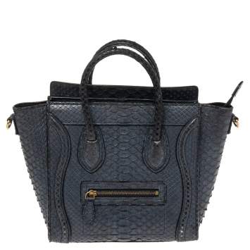 Pre Owned Céline Navy Blue Python Nano Luggage Tote