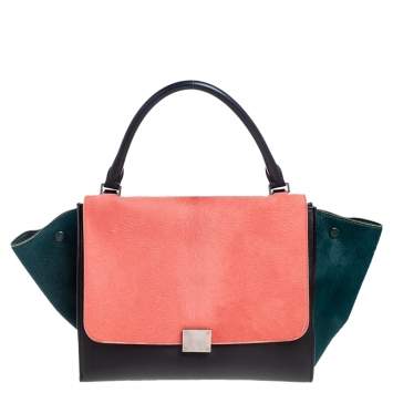 مملوكة مسبقًا Celine Tri Color Leather and Pony Hair Medium Trapeze Top Handle Bag