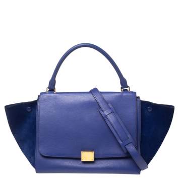 مملوكة مسبقًا Celine Blue Leather and Suede Medium Trapeze Bag