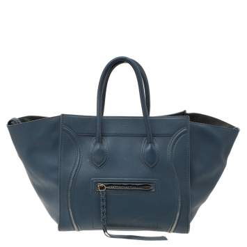 Pre Owned  Celine Blue Leather Medium Phantom Luggage Tote