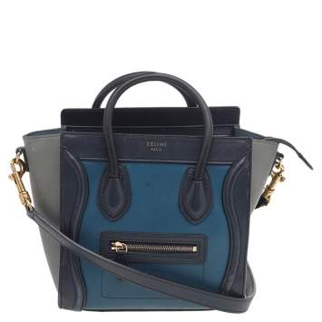 Pre Owned Celine Tri Color Leather Nano Luggage Tote