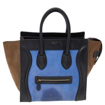 Pre Owned Celine Tricolor Leather and Nubuck Leather Mini Luggage Tote