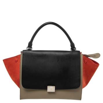 Pre Owned Celine Tricolor Leather and Suede Medium Trapeze Bag