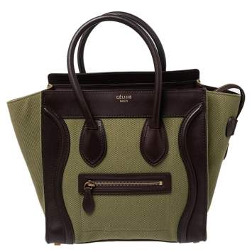 مملوكة مسبقًا Celine Green/Brown Canvas and Leather Micro Luggage Tote