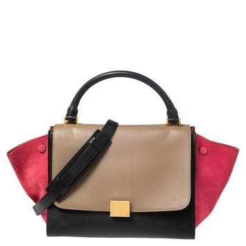 Pre Owned Celine Tri Color Leather and Suede Mini Trapeze Top Handle Bag