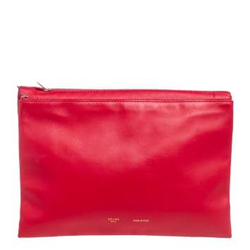 Pre Owned Celine Red Leather Roll Clutch
