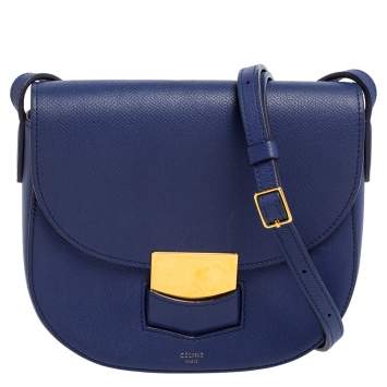 Pre Owned Celine Blue Leather Small Trotteur Crossbody Bag