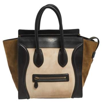 مملوكة مسبقًا Celine Tri Color Leather and Nubuck Leather Mini Luggage Tote