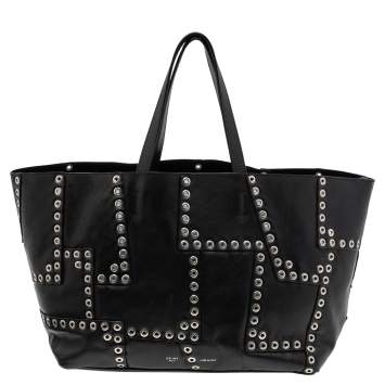 Pre Owned Celine Black Leather Grommet Cabas Tote