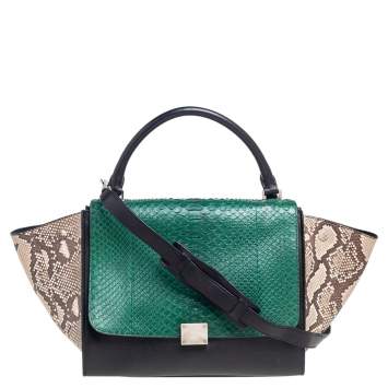 Pre Owned Celine Tricolor Python and Leather Medium Trapeze Bag