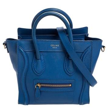 Pre Owned Celine Blue Leather Nano Luggage Tote