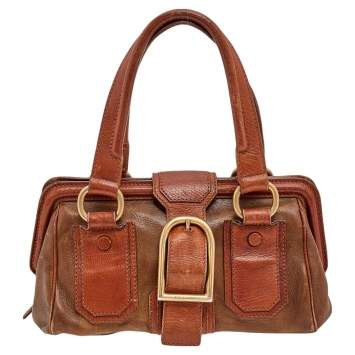 Pre Owned Celine Two Tone Brown Leather Ella Frame Satchel