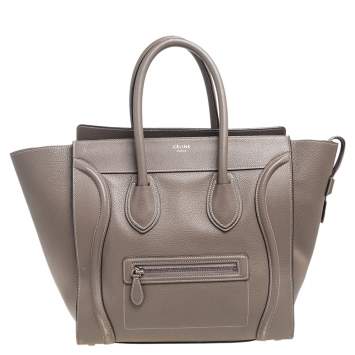 Pre Owned Celine Dark Beige Leather Mini Luggage Tote