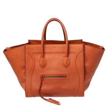 Pre Owned Celine Orange Leather Medium Phantom Luggage Tote 