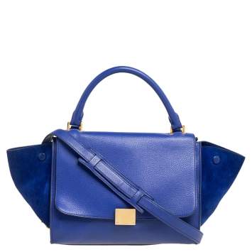 Pre Owned Celine Blue Leather and Suede Small Trapeze Bag