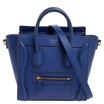 Pre Owned Celine Blue Leather Nano Luggage Tote