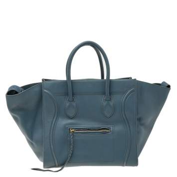 Pre Owned Celine Blue Leather Medium Phantom Luggage Tote 