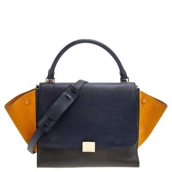 Pre Owned Celine Tri Color Leather and Suede Medium Trapeze Top Handle Bag