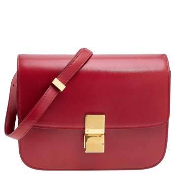 Pre Owned Celine Red Leather Medium Classic Box Shoulder Bag
