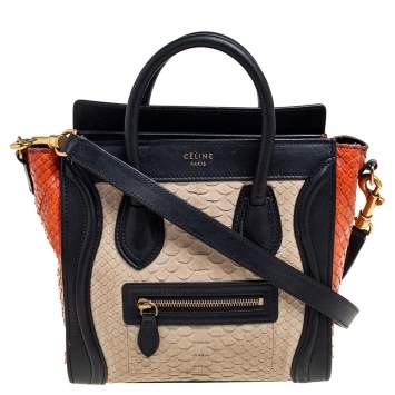 Pre Owned Céline Tricolor Python Leather and Leather Trim Nano Luggage Tote