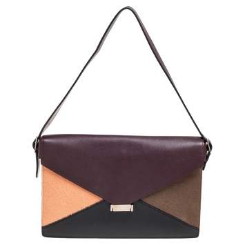 Pre Owned Celine Multicolor Leather and Calfhair Diamond Clutch Bag