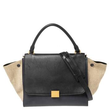 Pre Owned Celine Tricolor Leather and Canvas Medium Trapeze Top Handle Bag