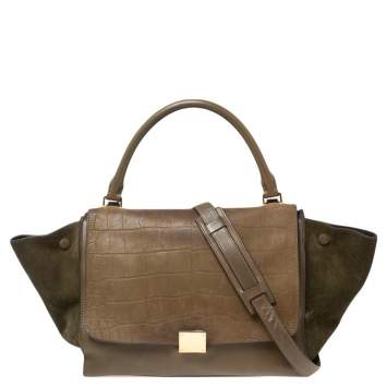 Pre Owned Celine Tri Color Leather and Suede Medium Trapeze Top Handle Bag