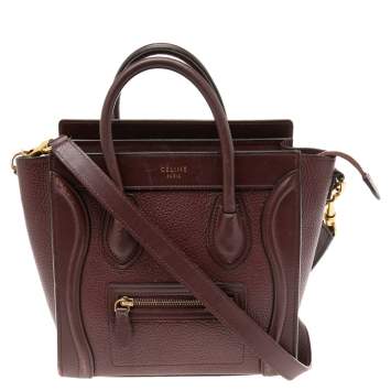 Pre Owned Celine Burgundy Leather Nano Luggage Tote