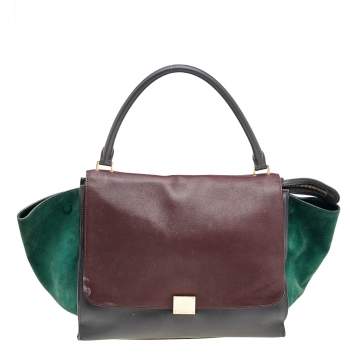 Pre Owned Celine Tricolor Leather And Suede Large Trapeze Top Handle Bag