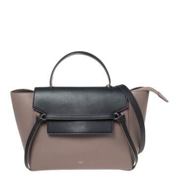 Pre Owned Celine Beige/Navy Blue Leather Mini Belt Top Handle Bag