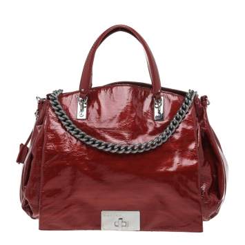 Pre Owned Celine Red Patent Leather Turnlock Flap Chain Bag