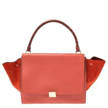 مملوكة مسبقًا Celine Red Leather and Suede Large Trapeze Top Handle Bag