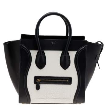 Pre Owned Celine Black/White Leather Mini Luggage Tote