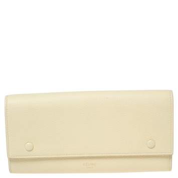 Pre Owned Celine Light Yellow Leather Multifunction Flap Wallet 