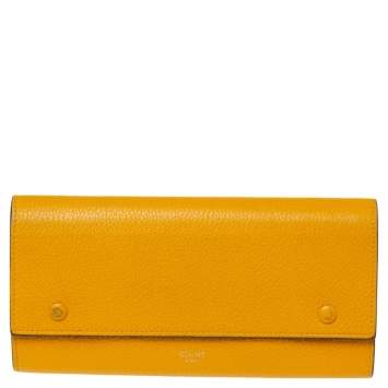 Pre Owned Celine Mustard Leather Multifunction Flap Wallet