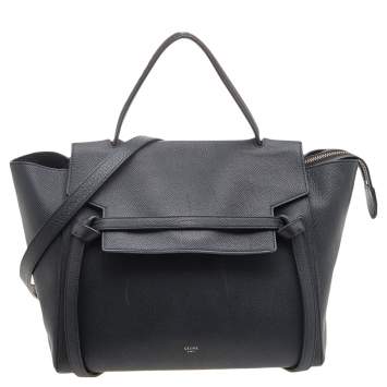 Pre Owned Celine Black Leather Mini  Belt Top Handle Bag