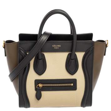 Pre Owned Celine Tri Color Leather Nano Luggage Tote